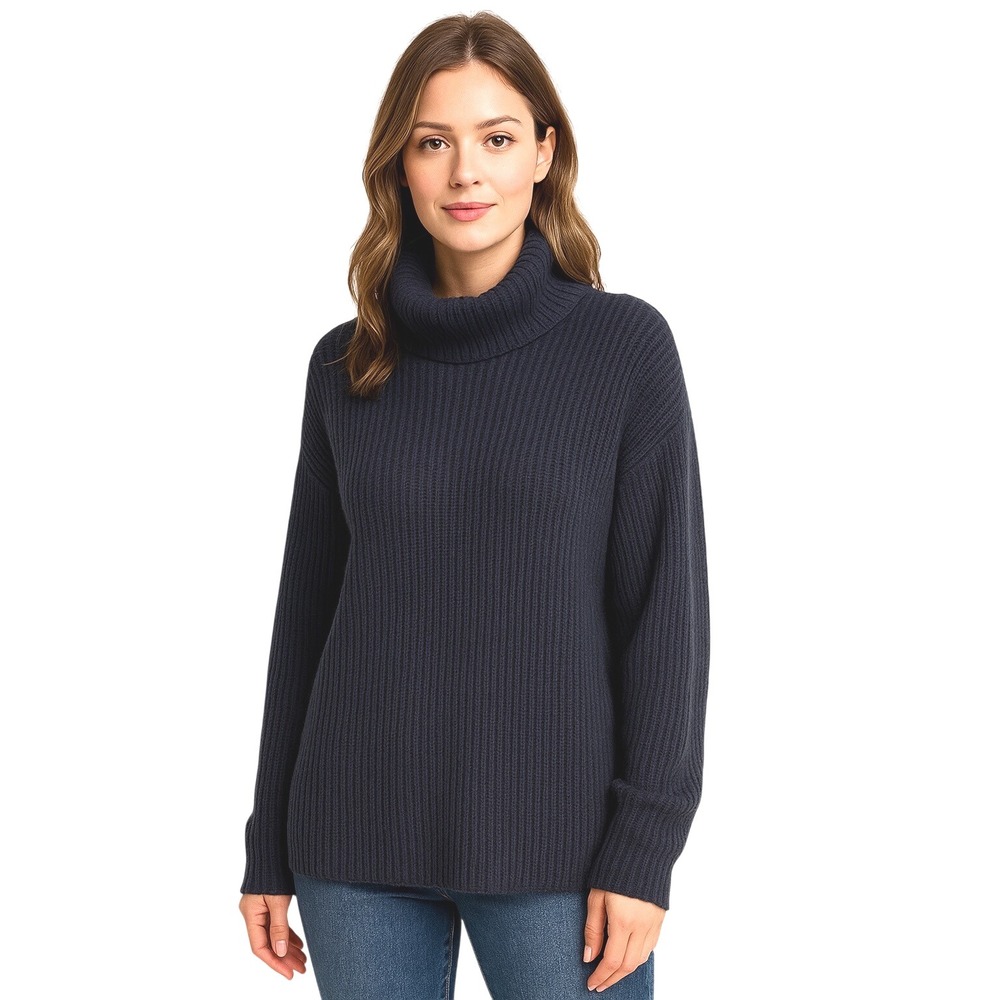 Ann Taylor Blue Ribbed Wool Blend Turtleneck Sweater M Grannycore Cozy 59-08